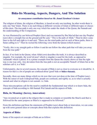 BIDA ITS MEANING, ASPECT, DANGERS AND THE SOLUTION